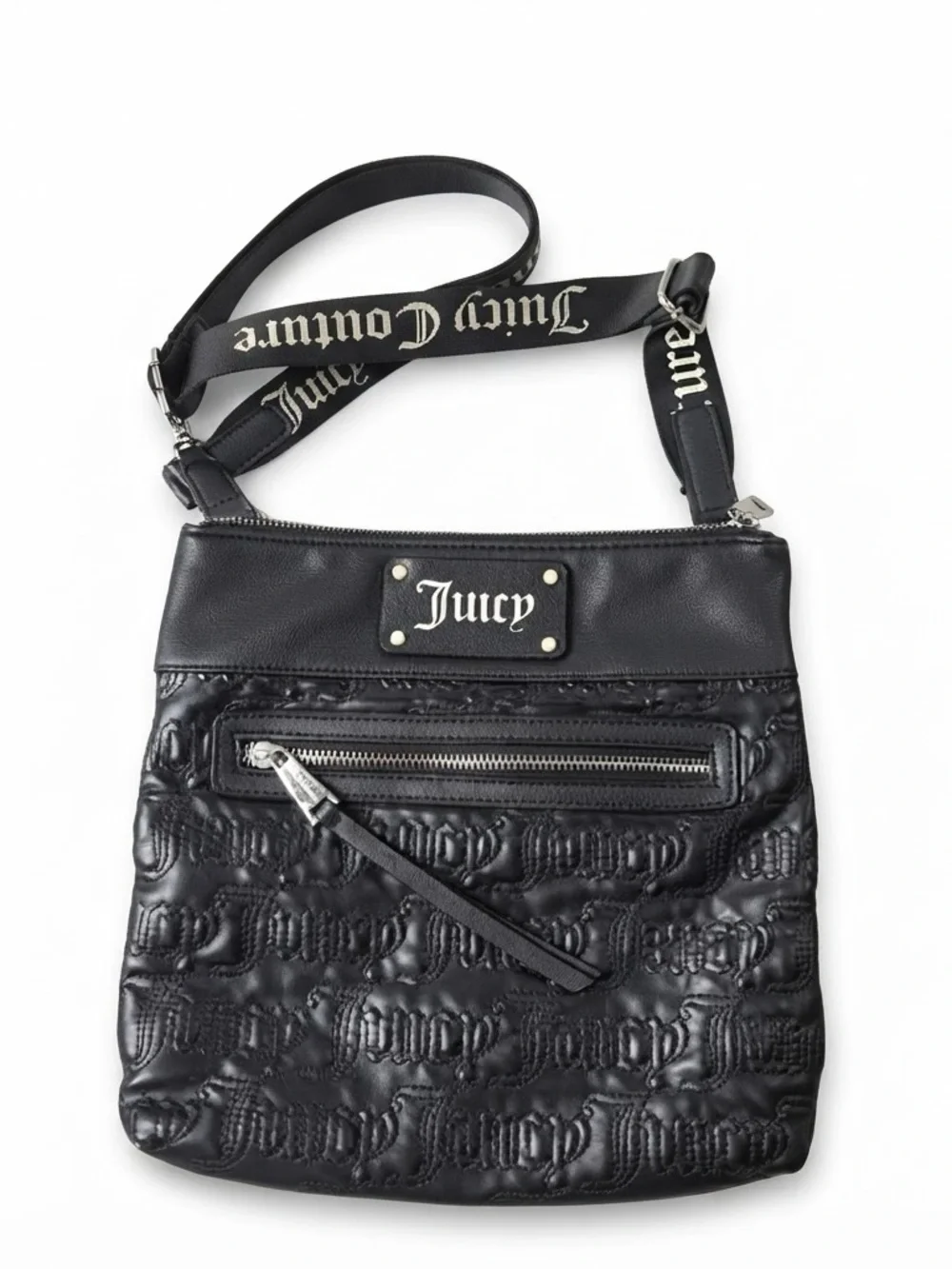 Juicy Couture Embossed Logo Black Crossbody Purse Shoulder Bag